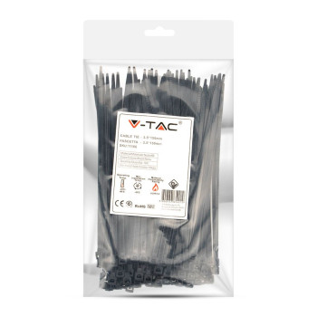 V-TAC sťahovacie pásky 3,5 x 150mm čierne - balenie 100 ks