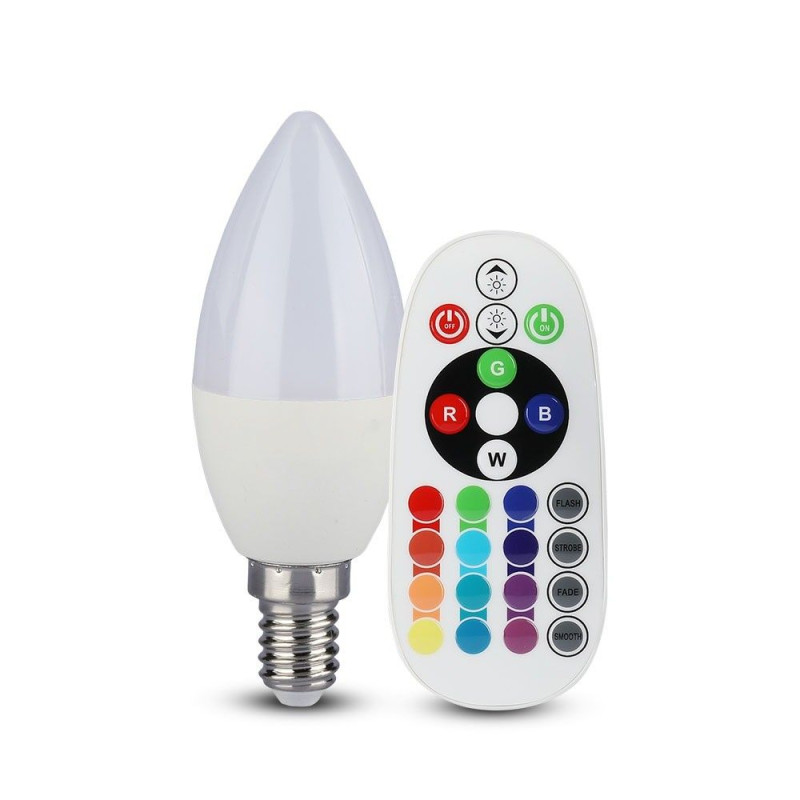 V-TAC LED žiarovka E14 C37 3,5W RGB+denná biela s diaľkovým ovládaním