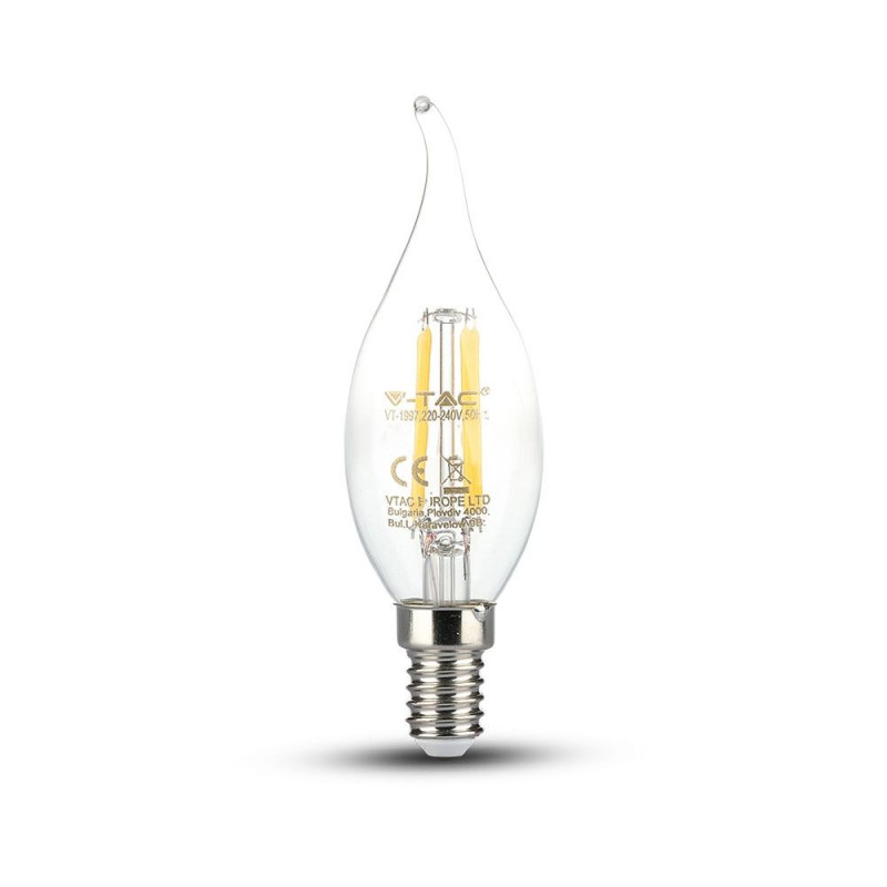 V-TAC LED žiarovka E14 C37 4W 2700K filament stmievateľná s chvostom